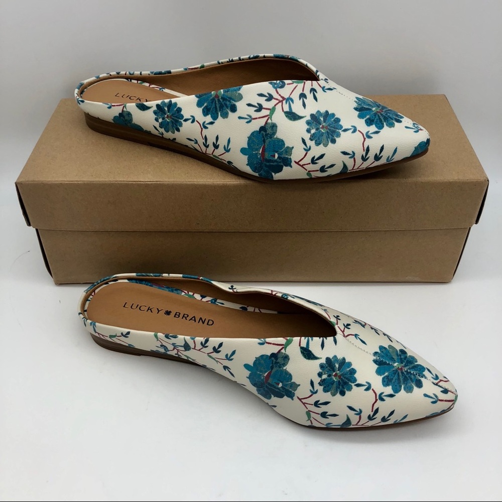 NIB Lucky Brand BARBORA Flat Mule Floral Slides